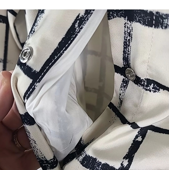 NEW Polagram Women's Cream Black Pearl Snap Boho Maxi Dress Tie Waist Sz XL NWT - Picture 4 of 9